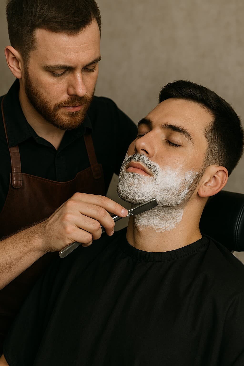 Barba feita com técnica de navalha tradicional
